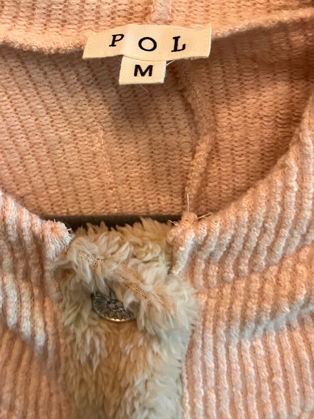 POL Cozy Peach & Tan Sherpa Pullover Sweatshirt with Leopard Accents NWOT SIZE M - Picture 3 of 8